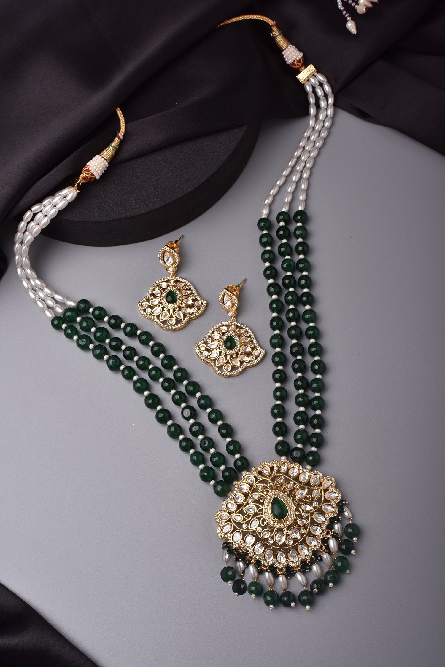 Green Gold Tone Polki Necklace Set