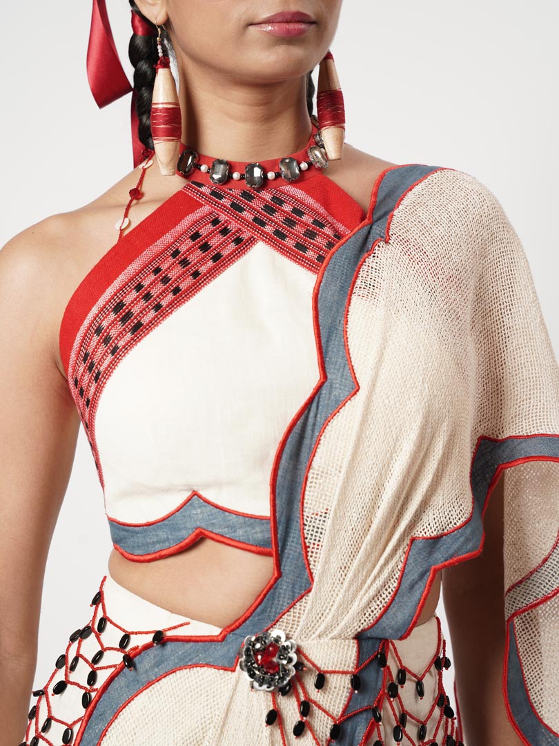FRINGE SCALLOP DRAPED SAREE