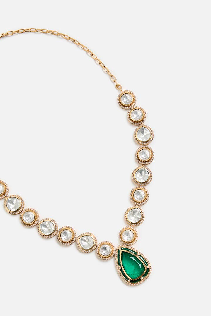 Classic Green Kundan Pendant Necklace with Earrings