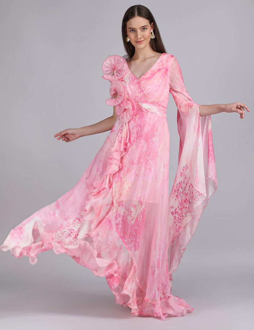 Cotton Clould Self Texture Printed  Corsage Dress