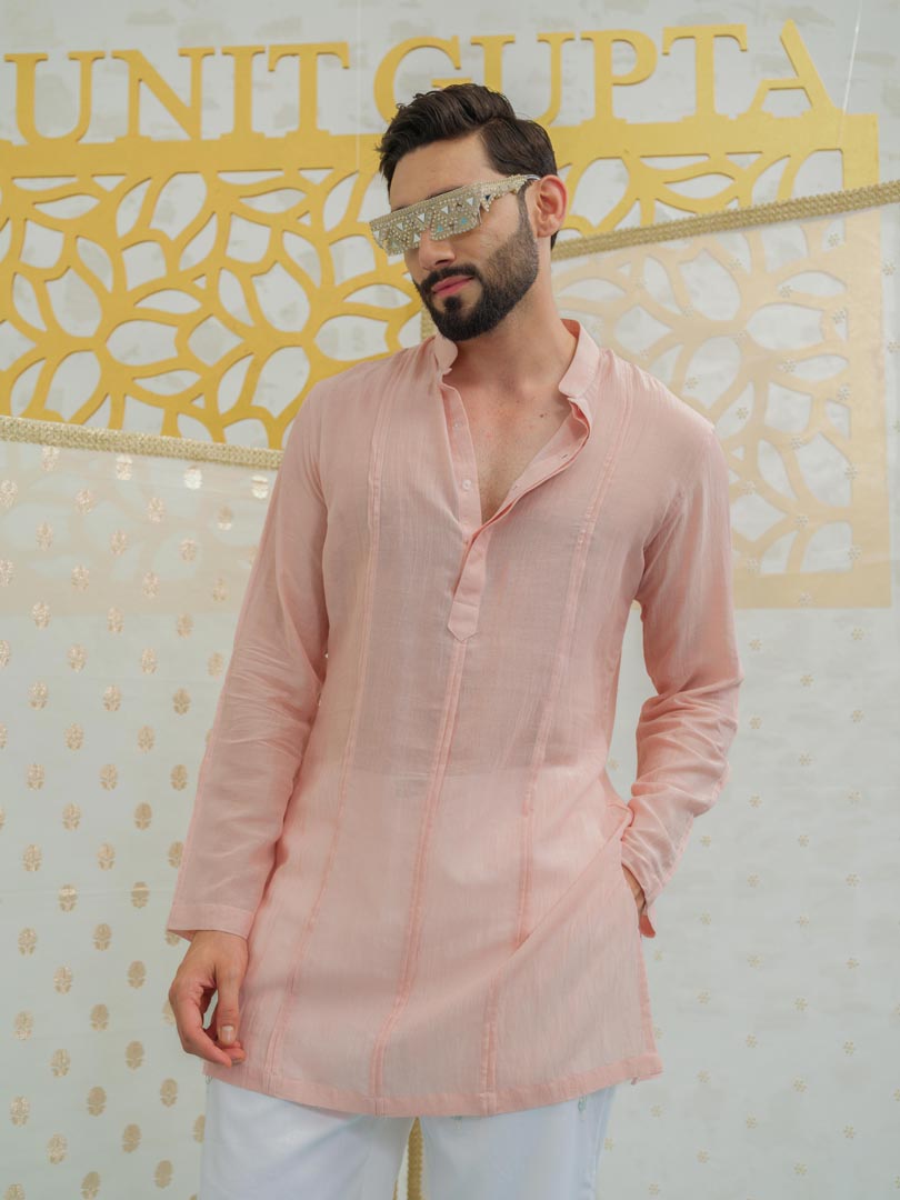 Pleat Pink kurta with Embroidered Pants