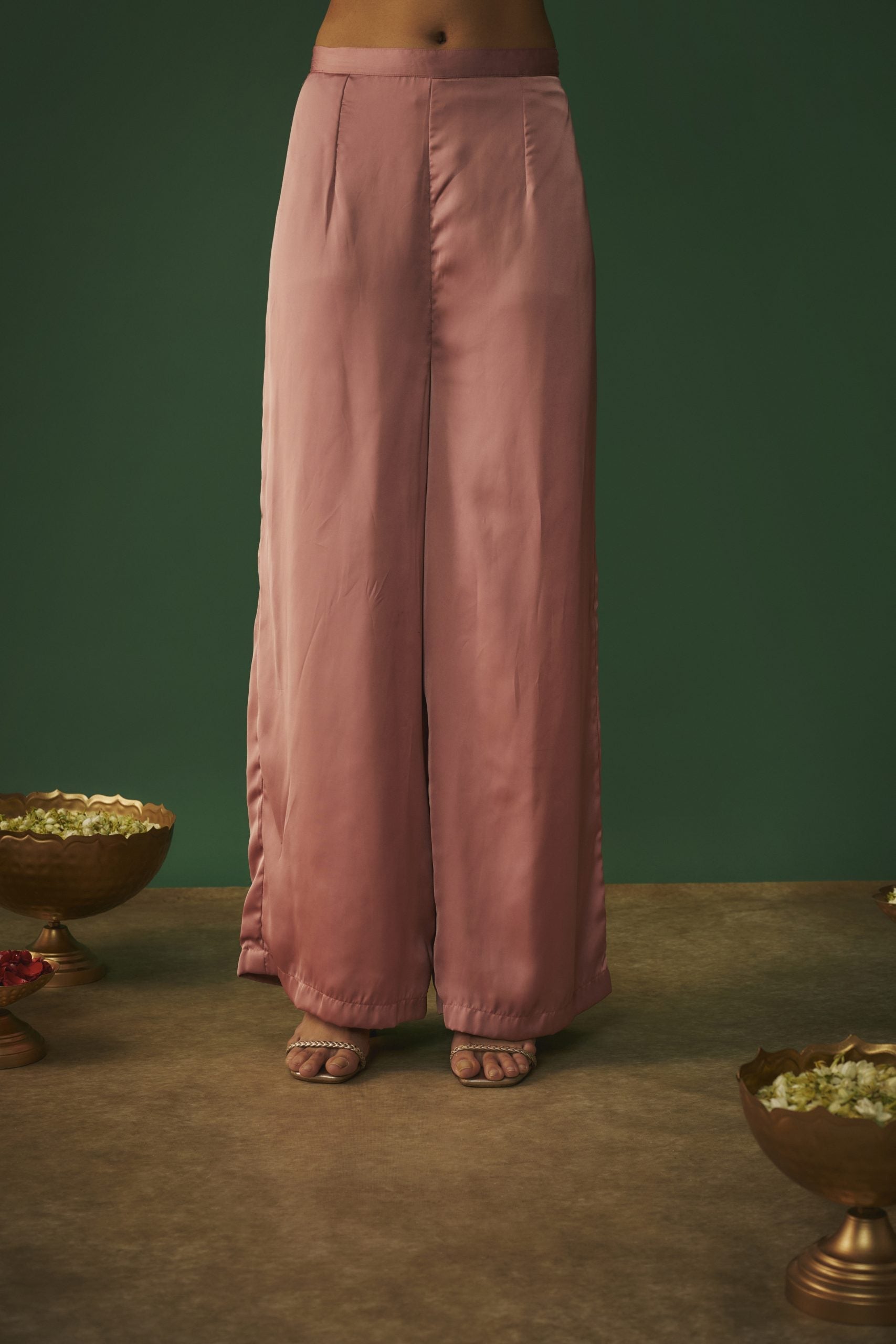 Image of ROSE PINK EMBROIDERED ASYMMTRICAL KURTA AND PANTS SET