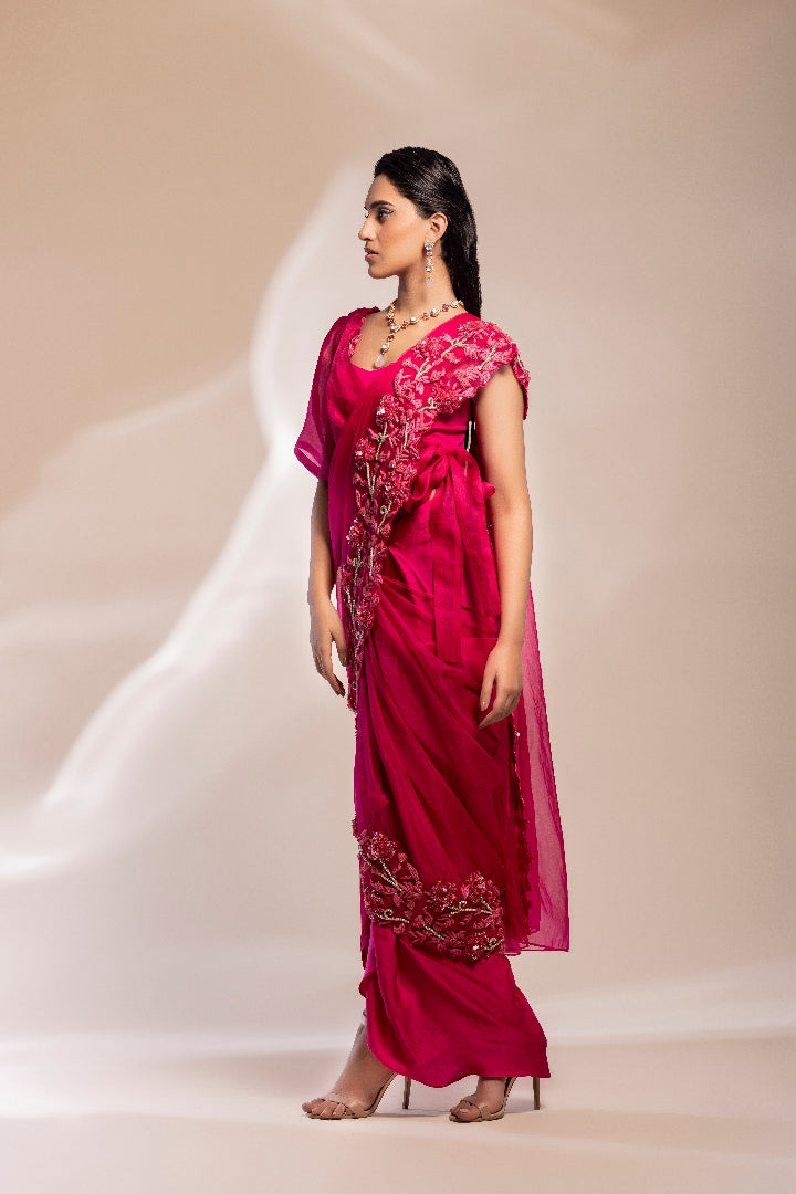 Fusion stitched saree drape with a blouse and half jacket