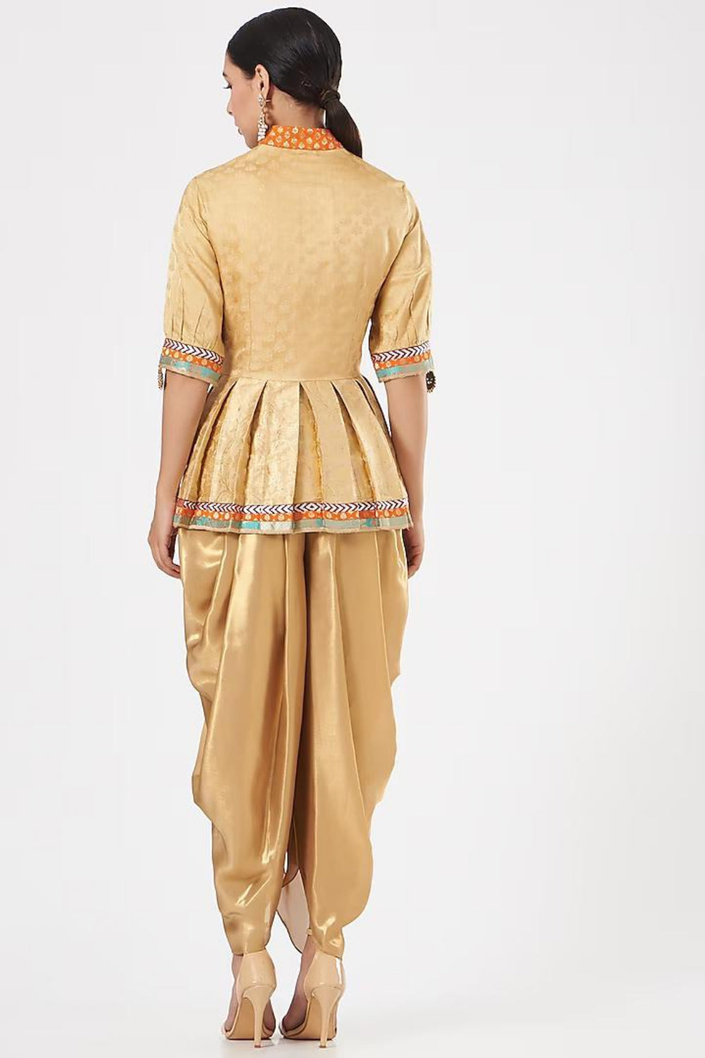 Gold Lamme Dhoti Set - Auraya Fashion -  - #tag1# - #tag2# - #tag3# - #tag3#