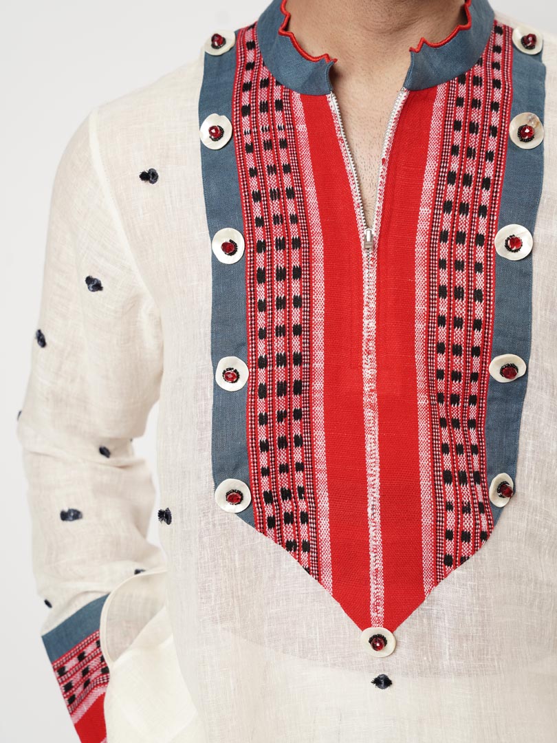 SCALLOPED NAGA BINDI YOKE KURTA SET