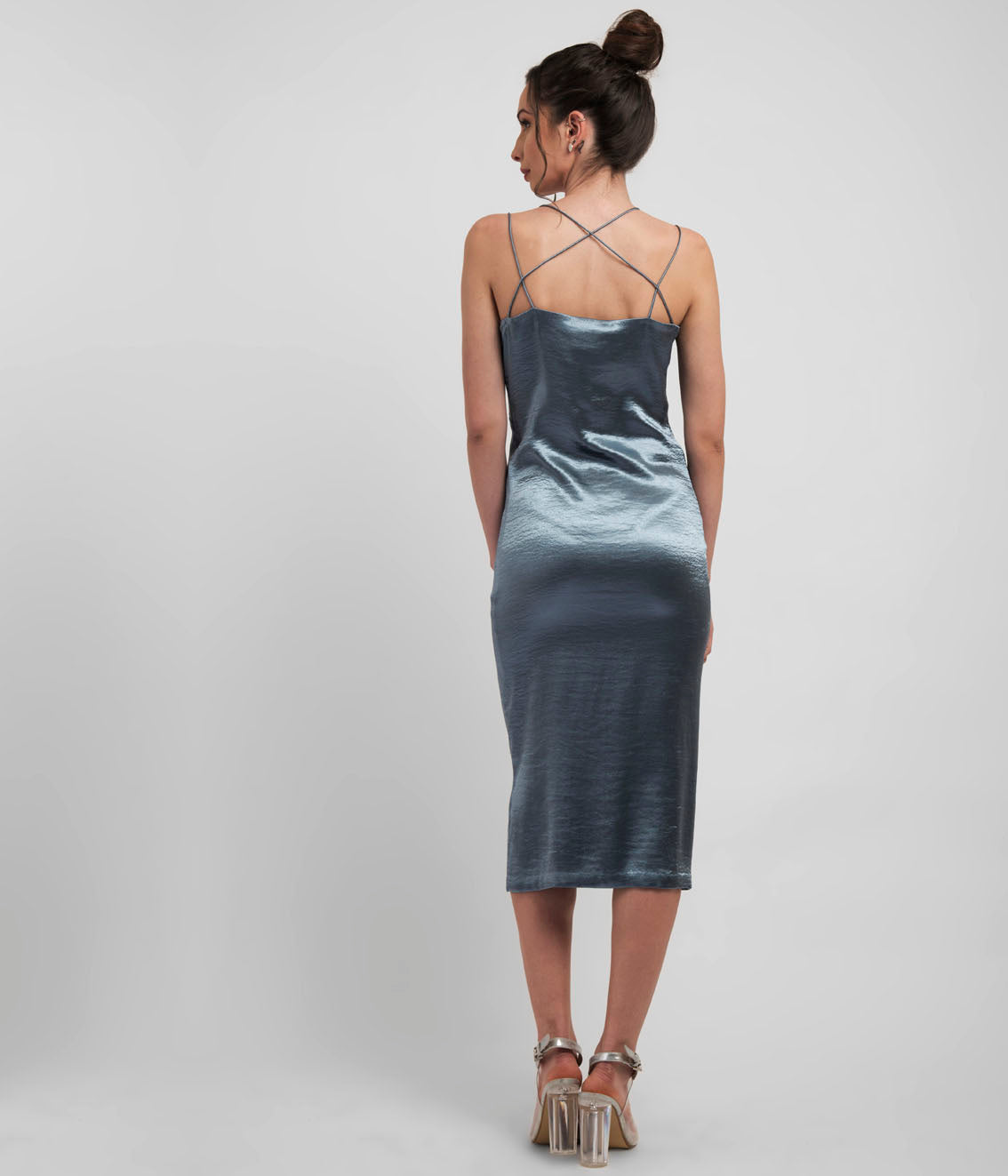 Slate Grey Spaghetti Strap Dress with Front Slit