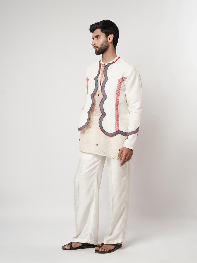 CERULEAN SCALLOPED OVERSHIRT KURTA SET
