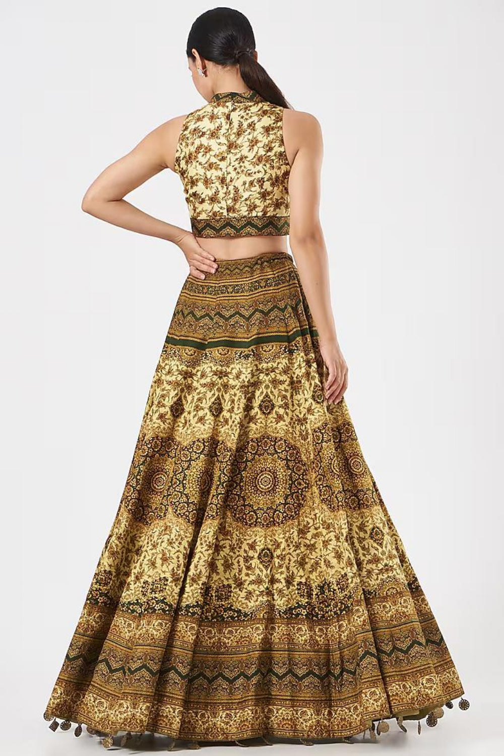 Image of Multi Coloured Silk Printed Skirt Set