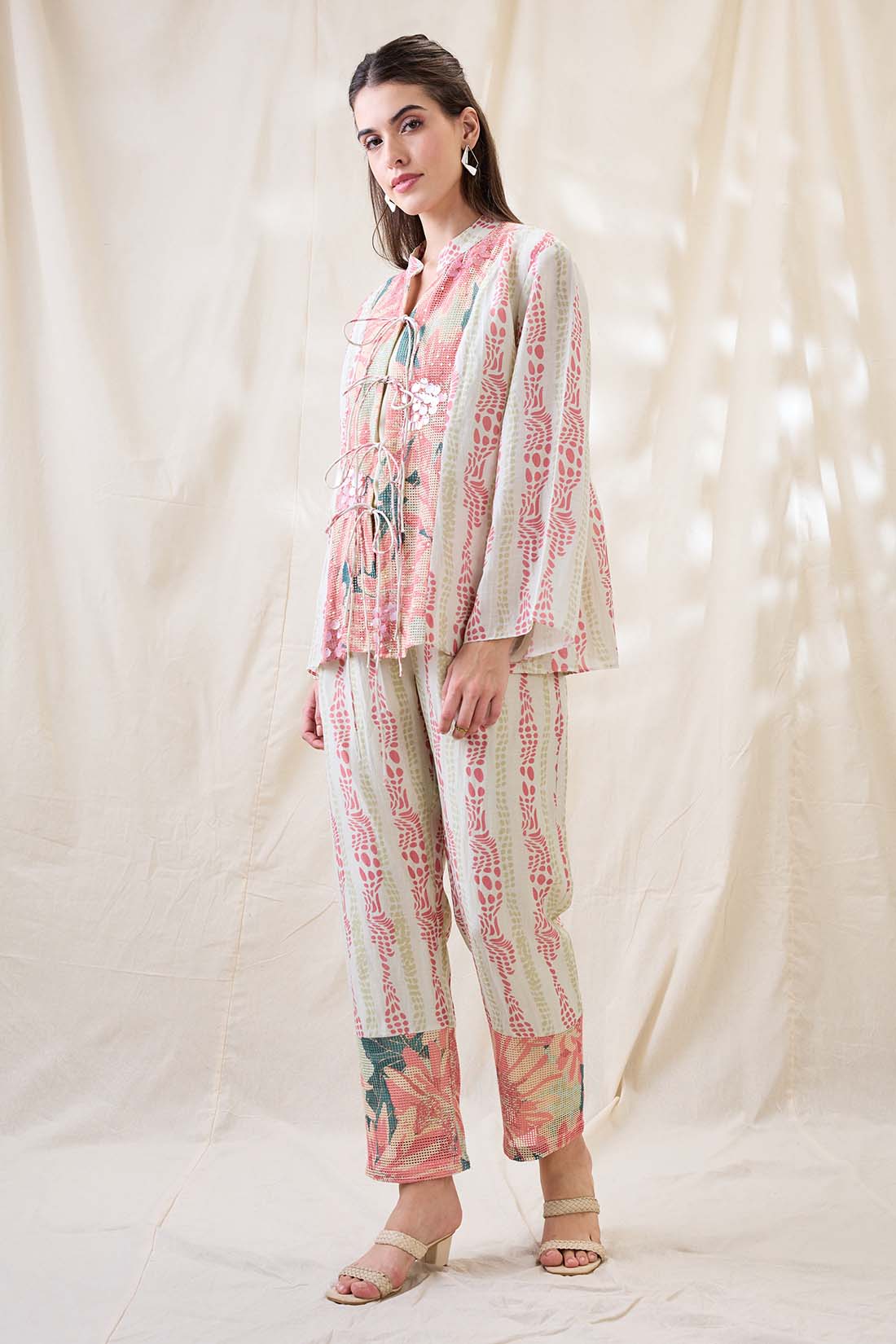 Ravya Embellished fron tie-ups co-ord set SP4696