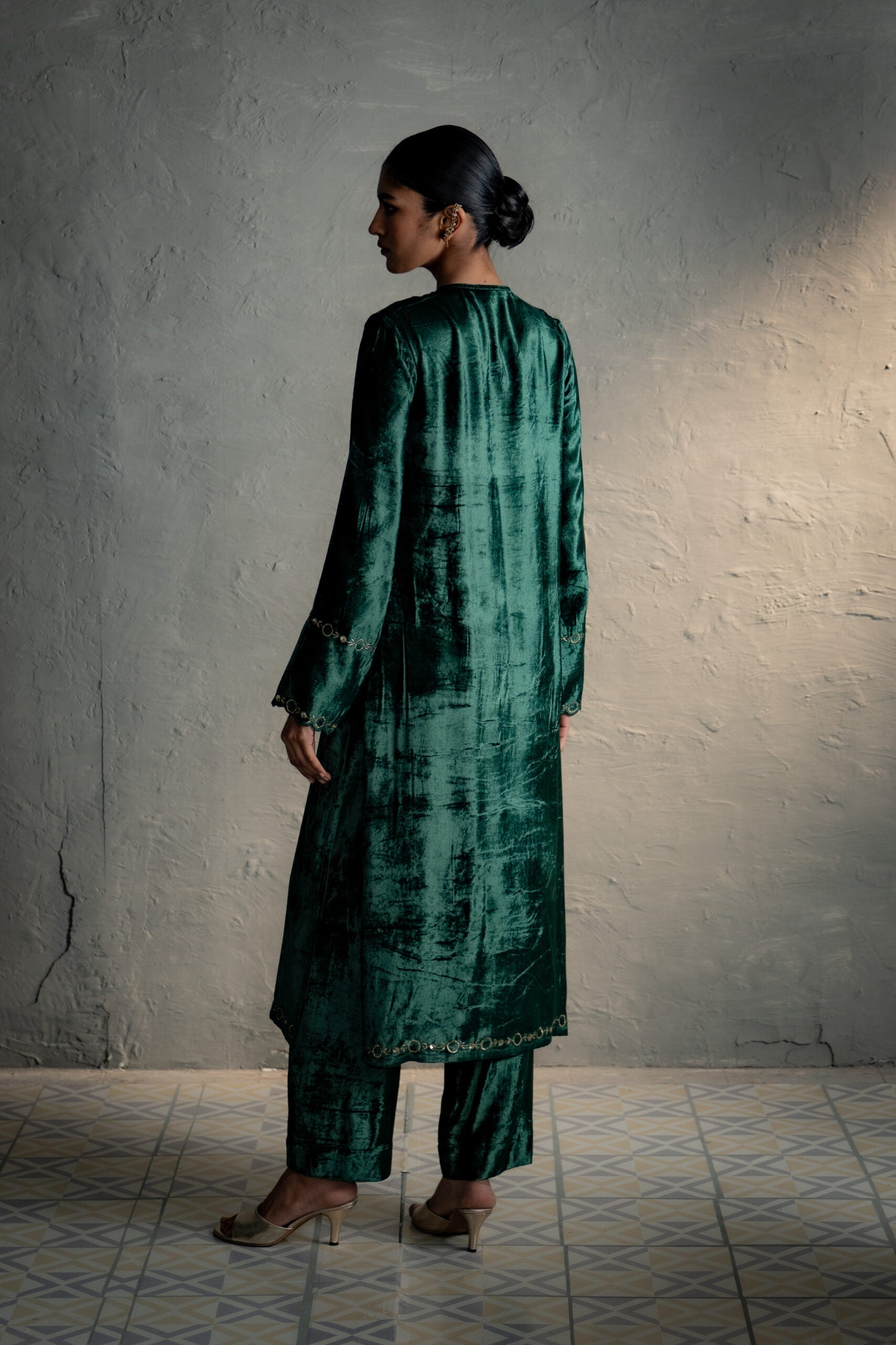 Velvet Green Kurta Set
