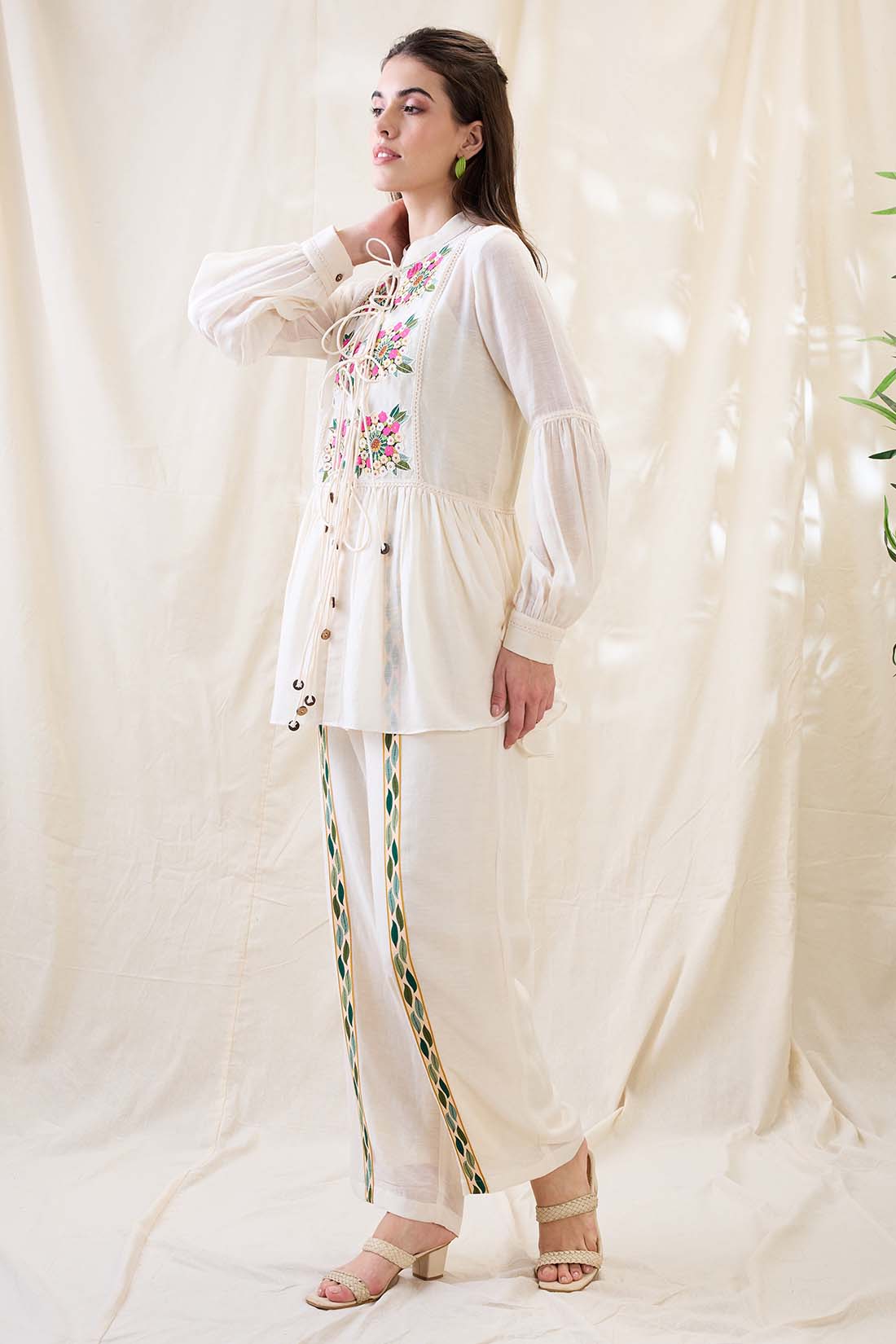 Gulzaar appliqued peplum top with palazzos SP4780