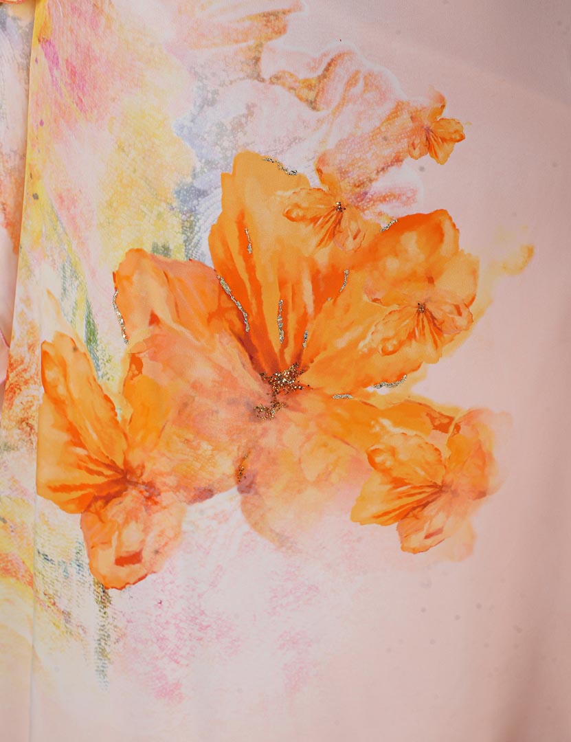 Peach Floral Faux Printed Kaftan Dress