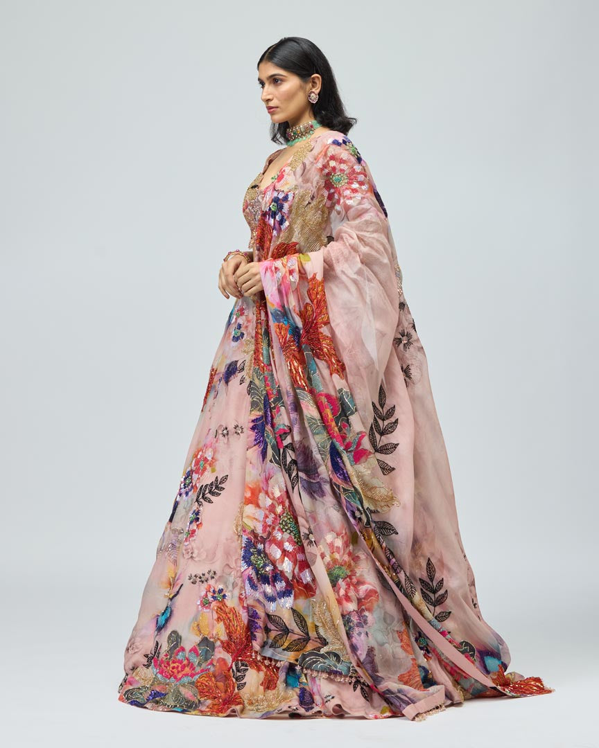 Multicoloured Organza Lehenga Set for Festive Celebrations