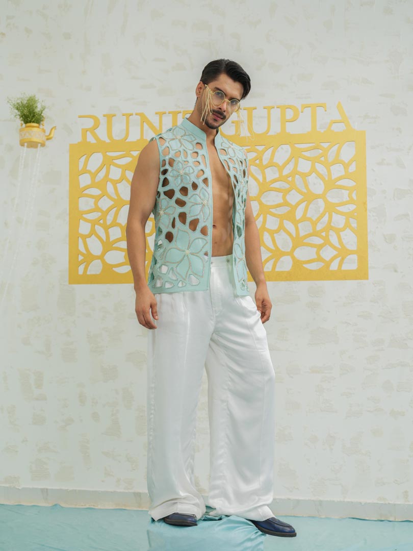 Blue Cutwork Floral Bundi only