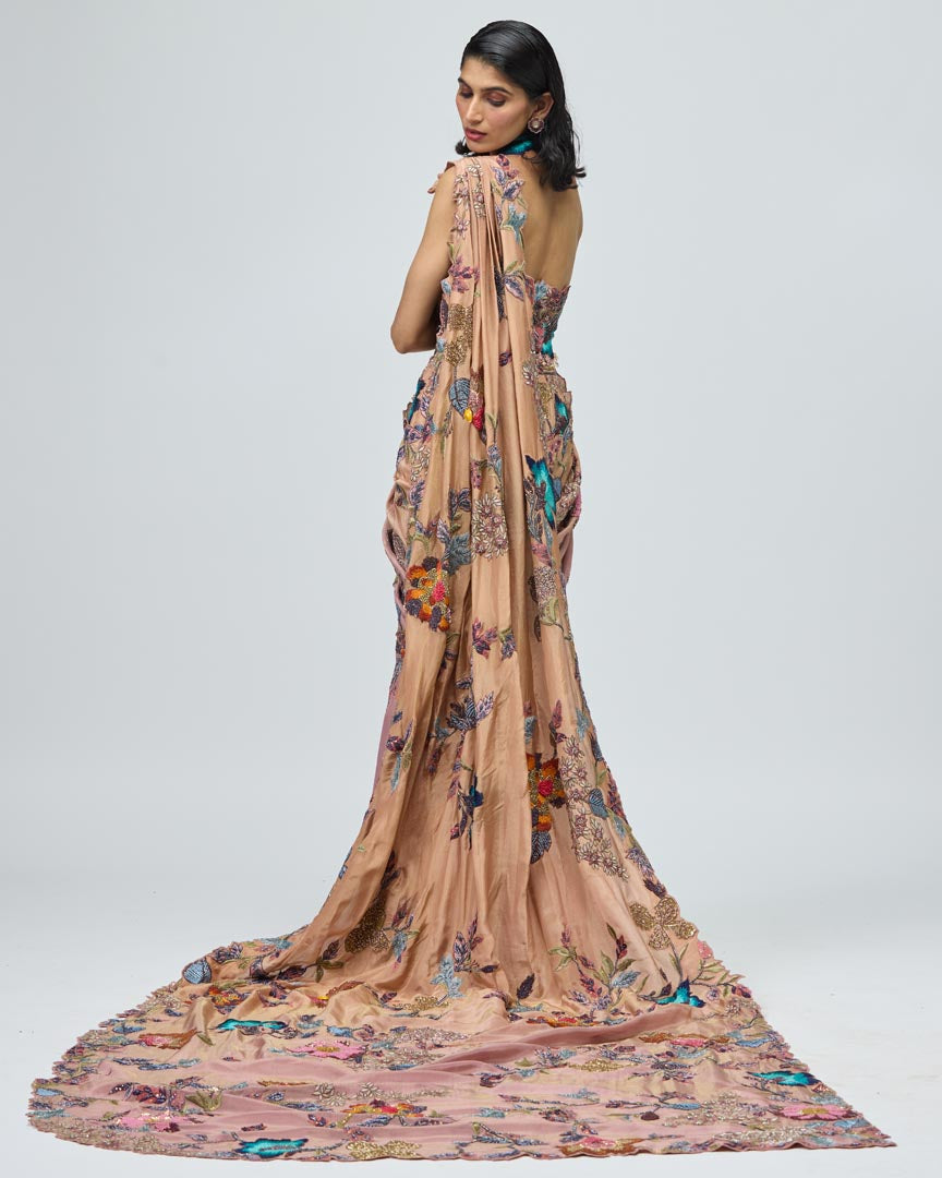 Ombre Viscose Tissue Saree Set with Delicate Thread Embroidery