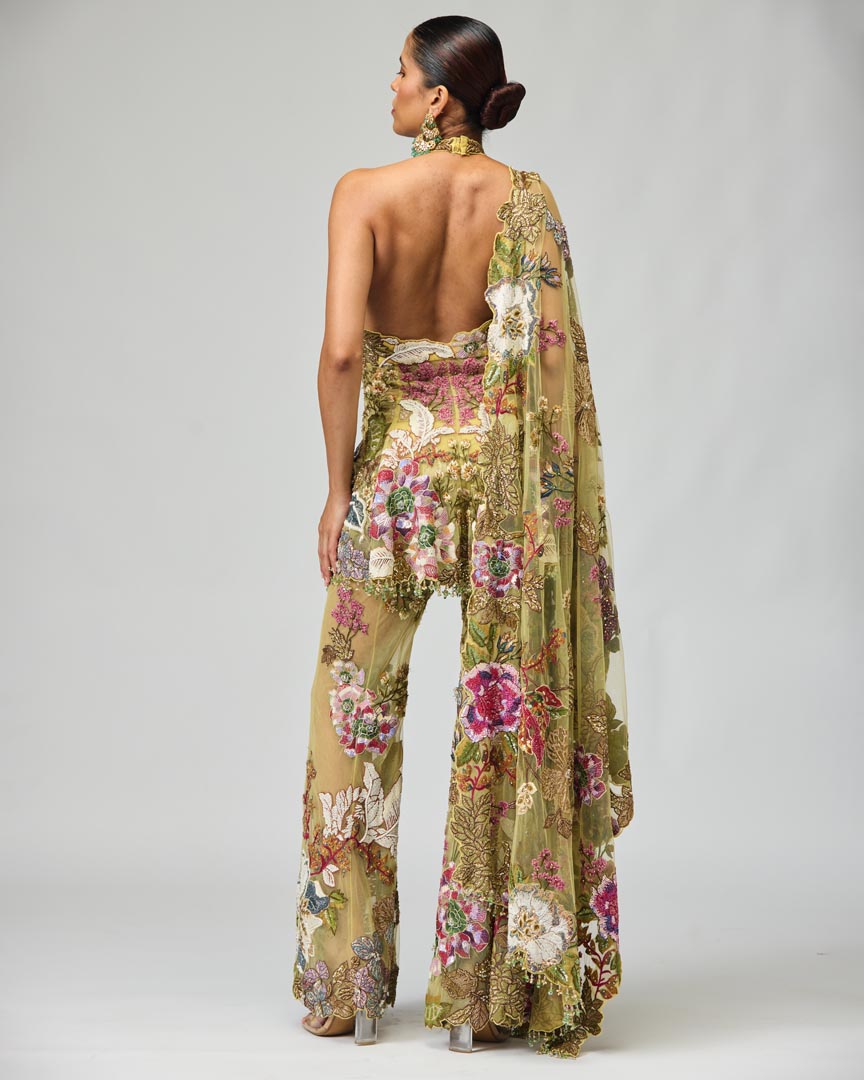 Multicolor Embroidered Mono Net Sharara Set for Festive Occasions