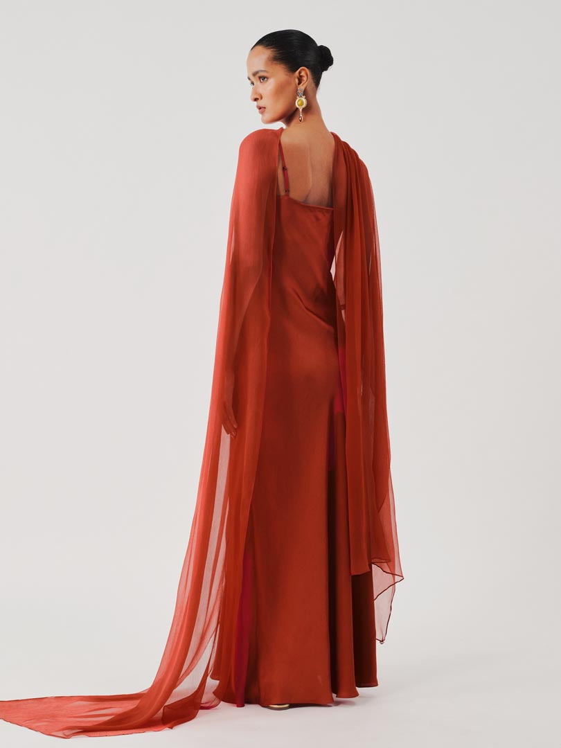 Tyra Slip Dress in Rust with Scarf