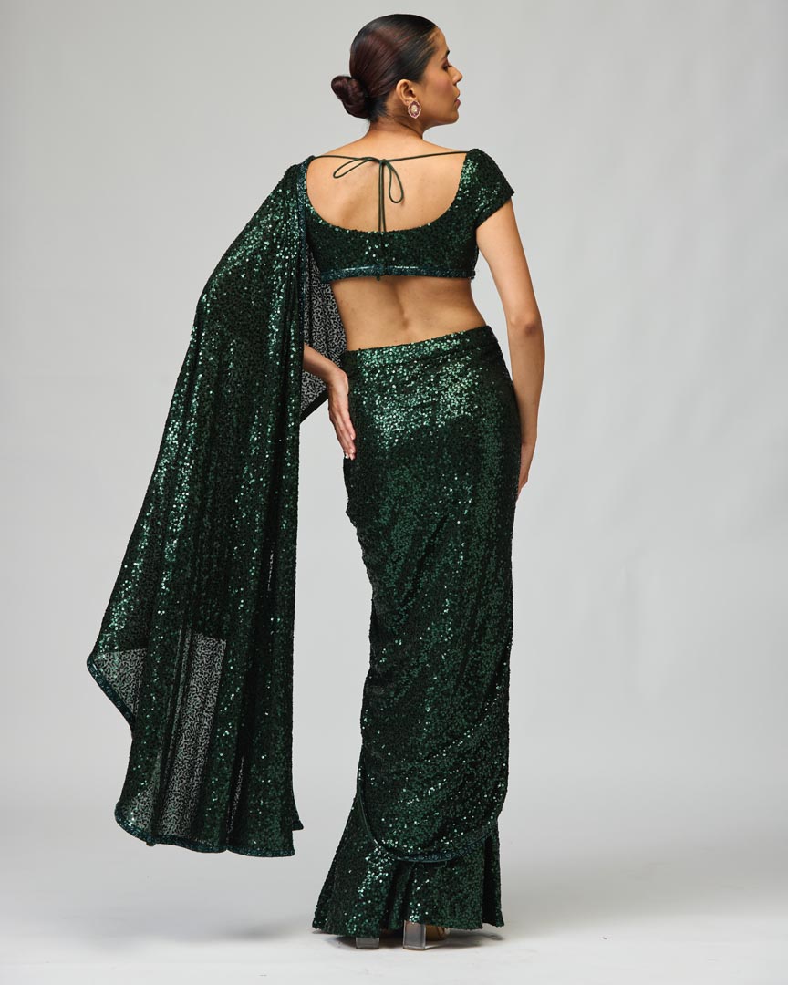 Bottle Green Dori Embroidered Saree Set – Elegant Festive Wear