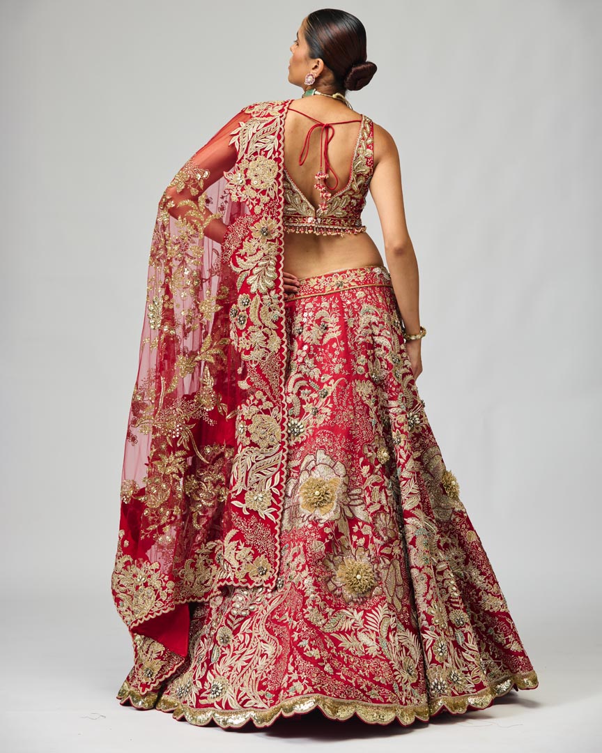 Maroon Zari Dabka Lehenga Set in Rich Viscose Satin Tissue