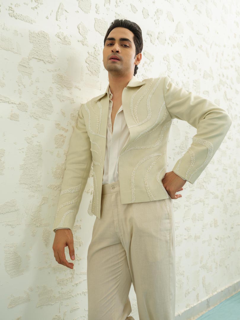 Crop Linen Jodhpuri Set