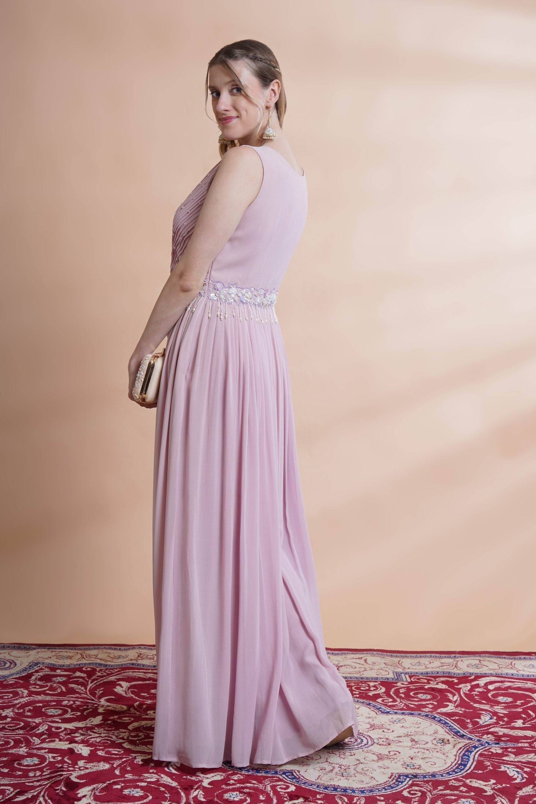 Image of Mauve georgette flare  gown set