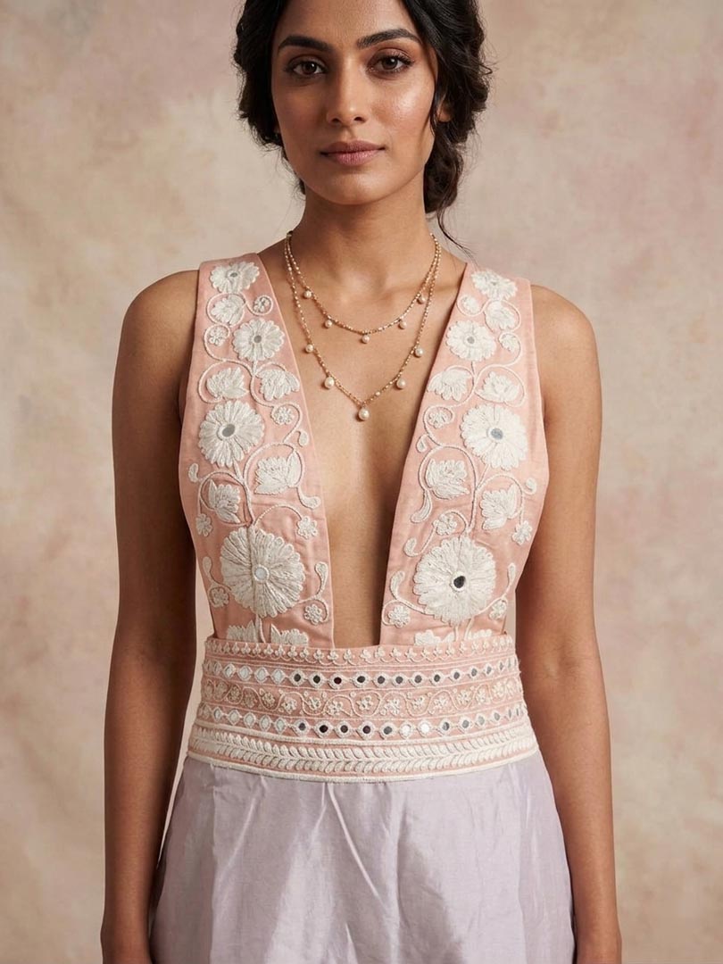 THETAA Solene  Hand-Embroidered Chanderi Cotton Dress