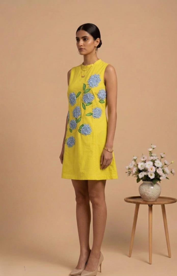 THETAA Lumina  Hand-Embroidered Poplin Floral Dress Set