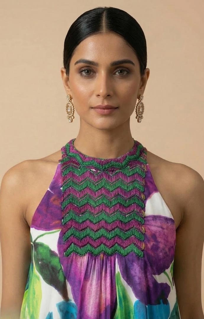THETAA Isla  Embroidered Silk Shantoon Dress