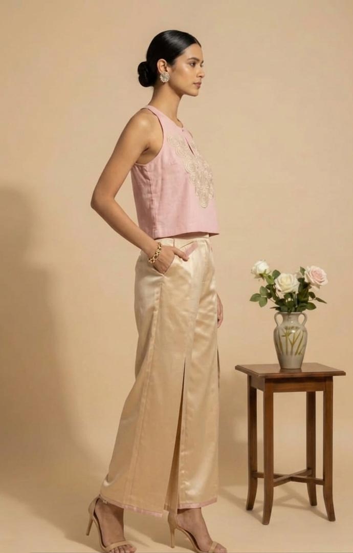 THETAA Noor  Embroidered Satin & Cotton Suit Set
