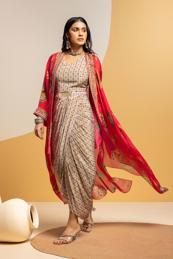 Taarani embellished  drape dress setSP4841