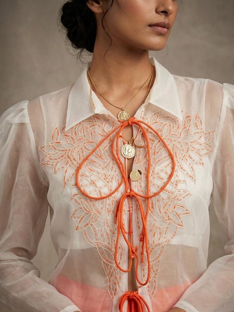 THETAA Solara  Embroidered Cotton Satin Co-ord Set