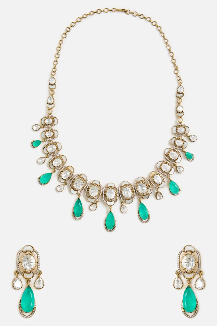 Elegant Green Drop Kundan Necklace Set