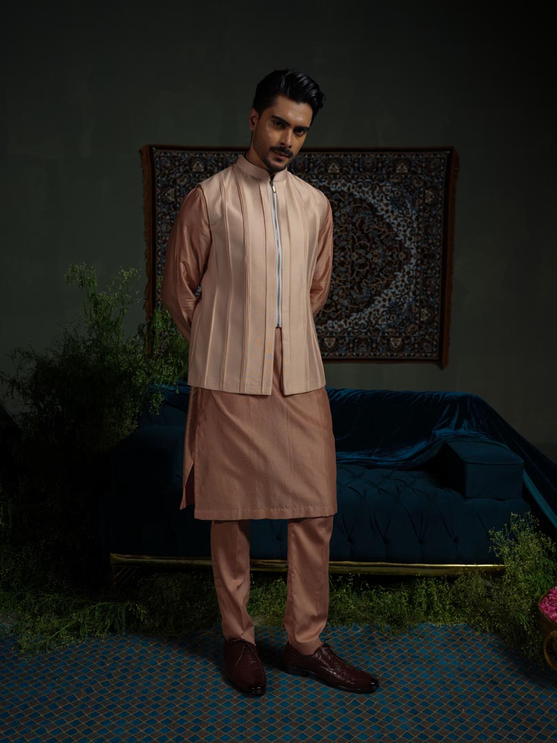 Peach Pink Pintuck Bundi