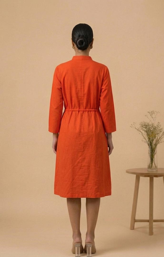 THETAA Iraaya - Embroidered vermilion shirt dress