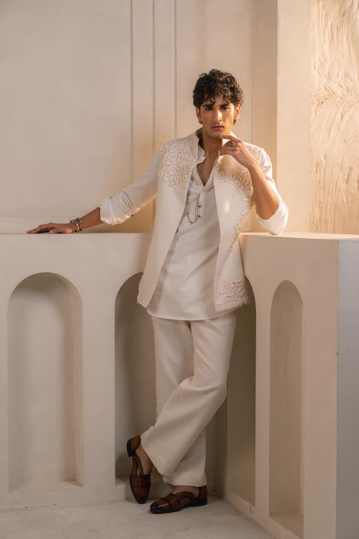 Ivory Cotton Linen Shacket Set