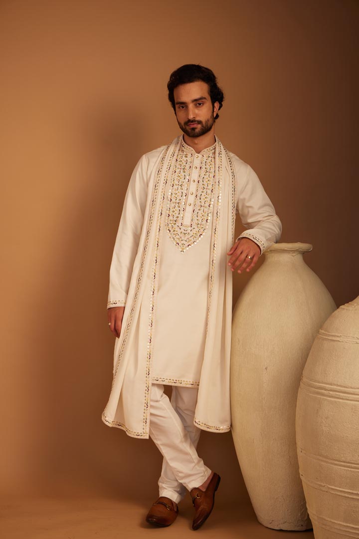 Image of Textured Ivory Kurta Set