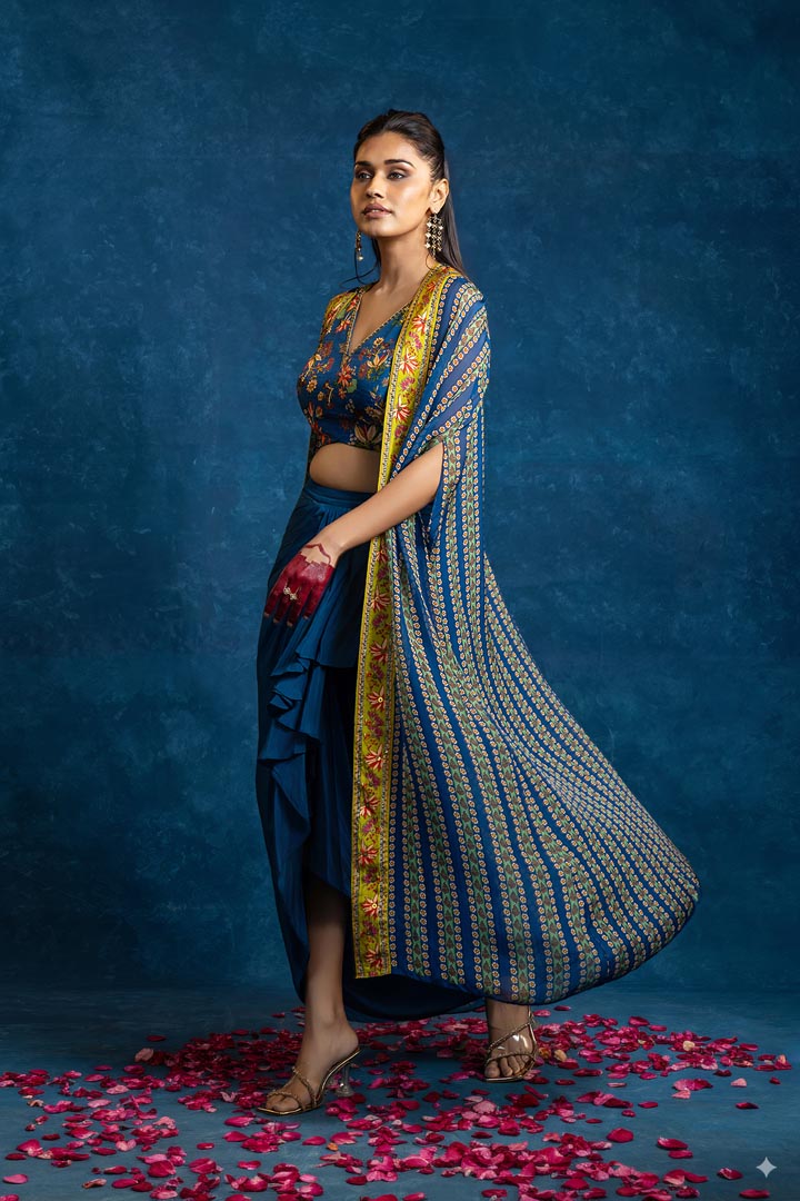 Aarani embellished  drape skirt  set with long capeSP4923