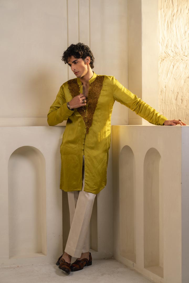 gold Moss linen silk kurta set
