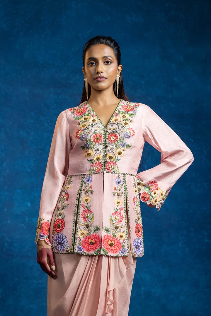 Baghira embellished panelled top with drape skirtSP4940