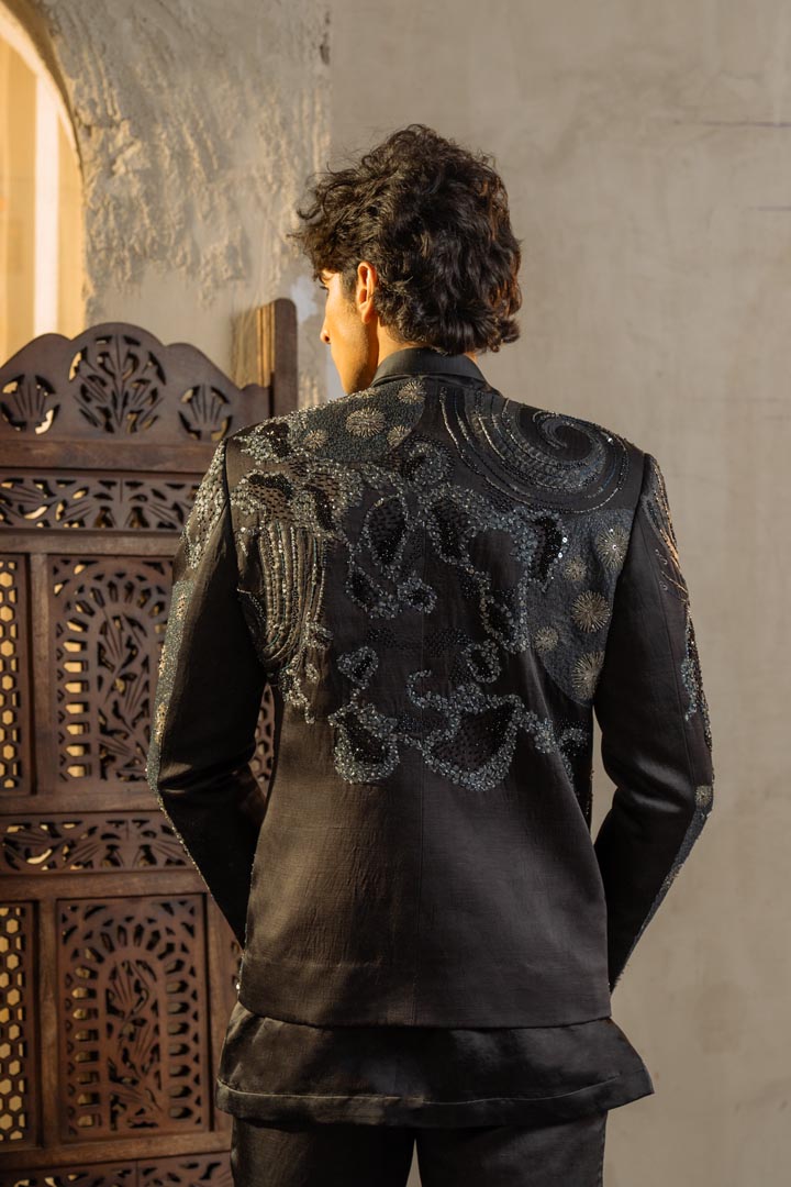 Charcoal Grey Metallic work short jacket set