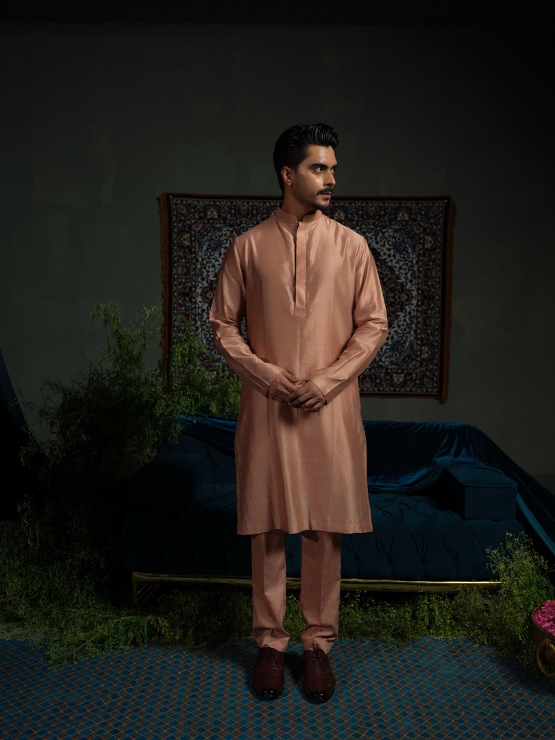 Peach Pink Pintuck Bundi set