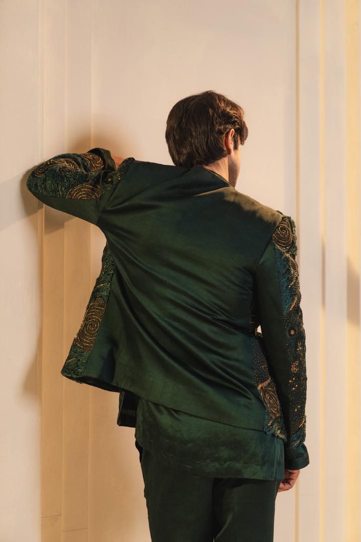 Forest Green hand embroidered short jacket set