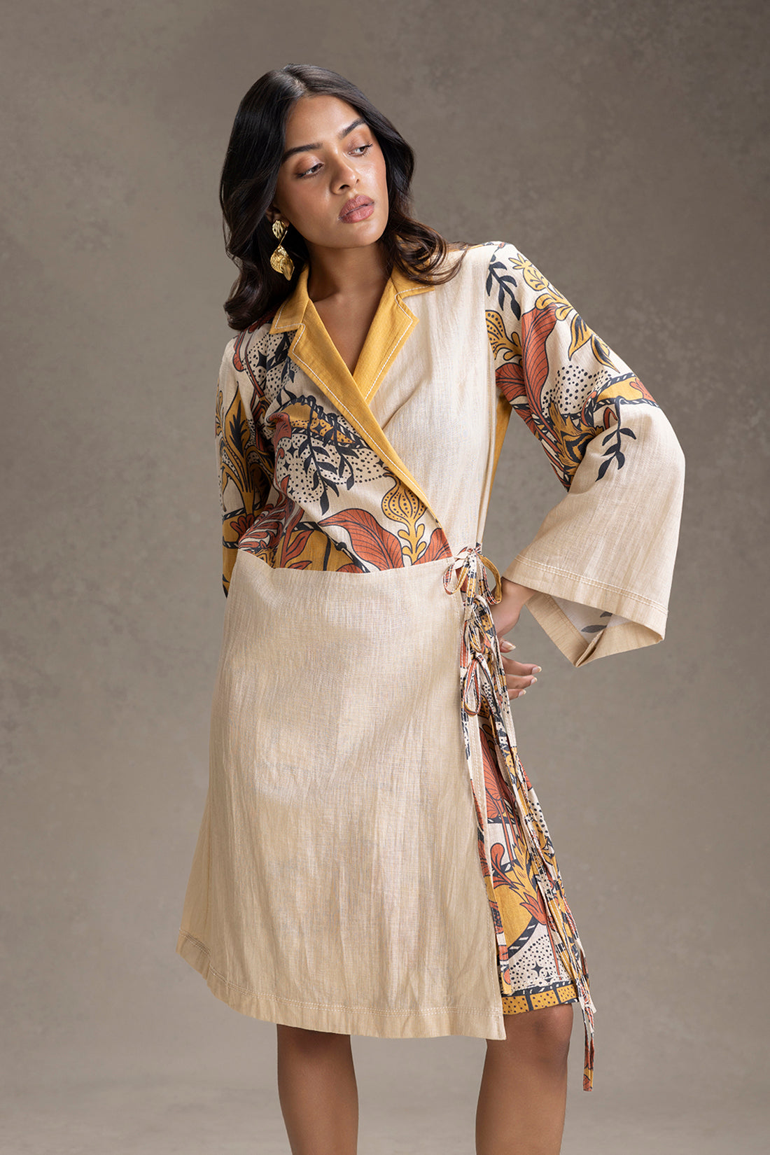 beige kyomi Printed Tunic set