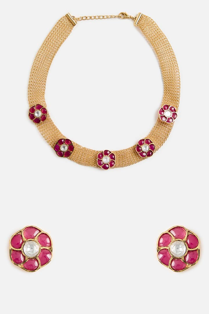 Ruby Stone Choker Necklace Set