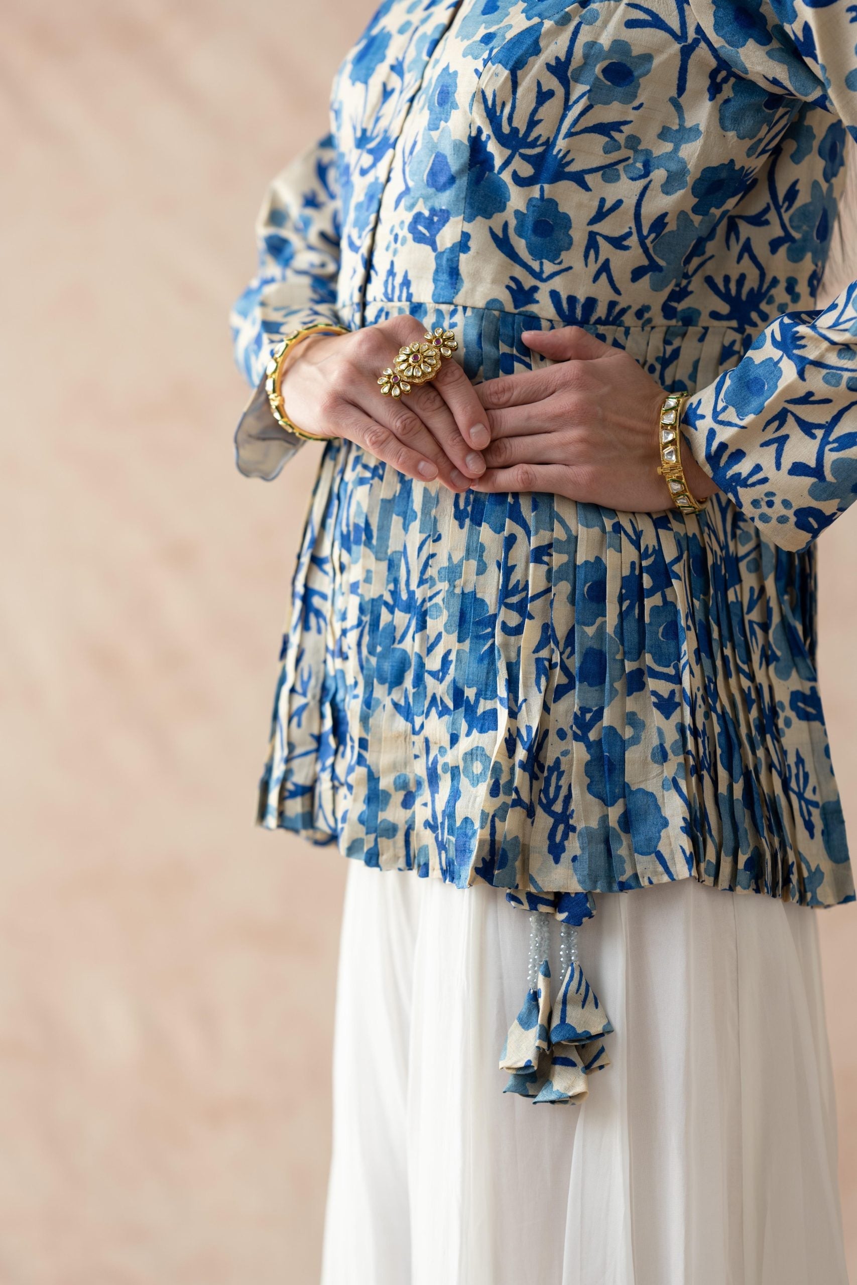 Blue Ivy Tussar silk pleated kurti with sharara