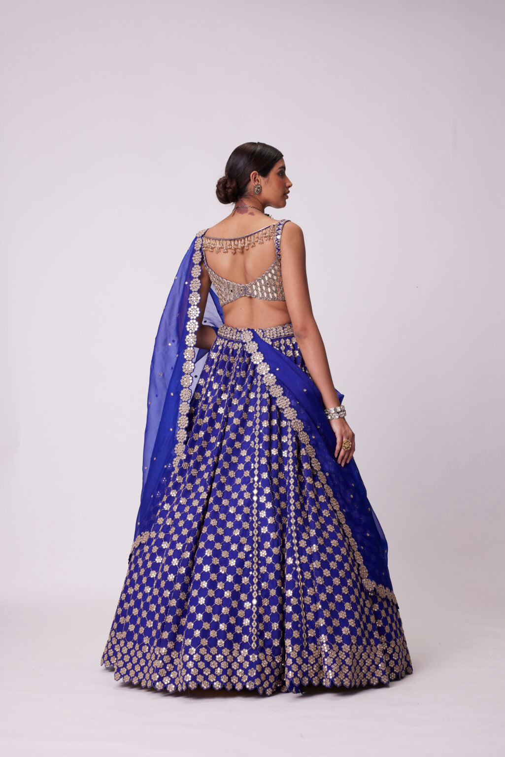 Image of PERSIAN  BLUE FLOWER LEHENGA SET