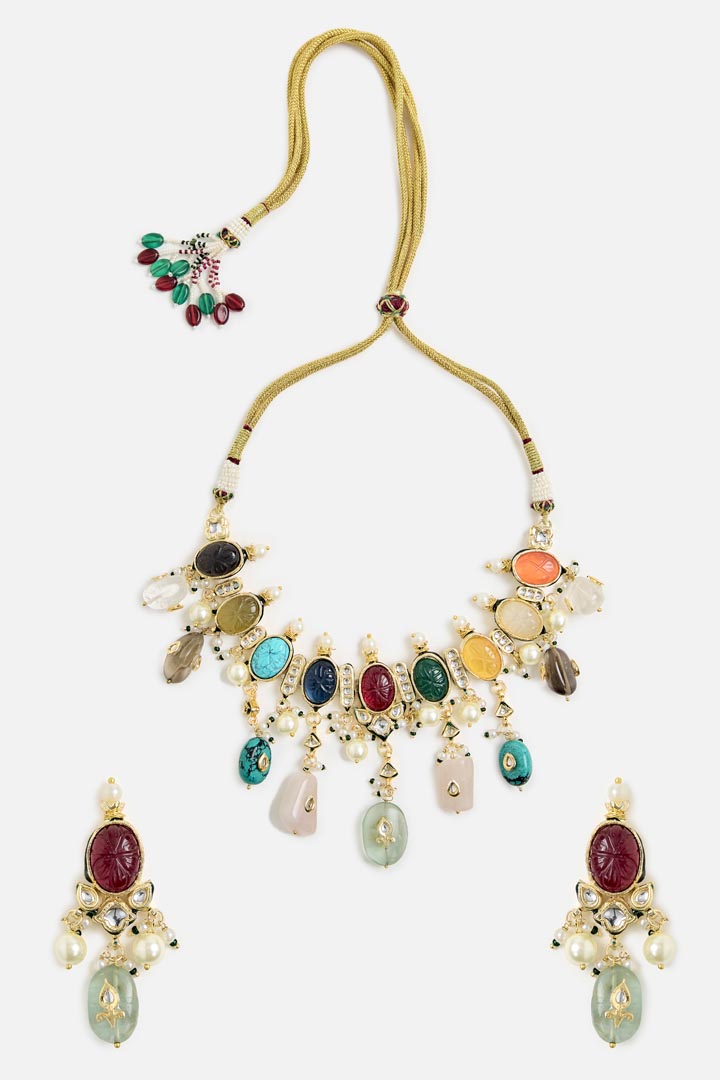 Multicolor Gemstone Choker Necklace Set