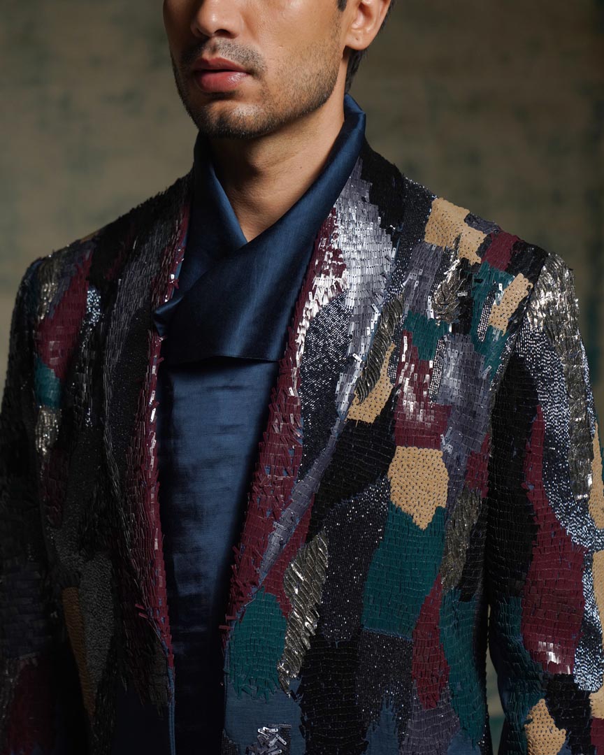 Multicolored Sequined Short Jacket Set