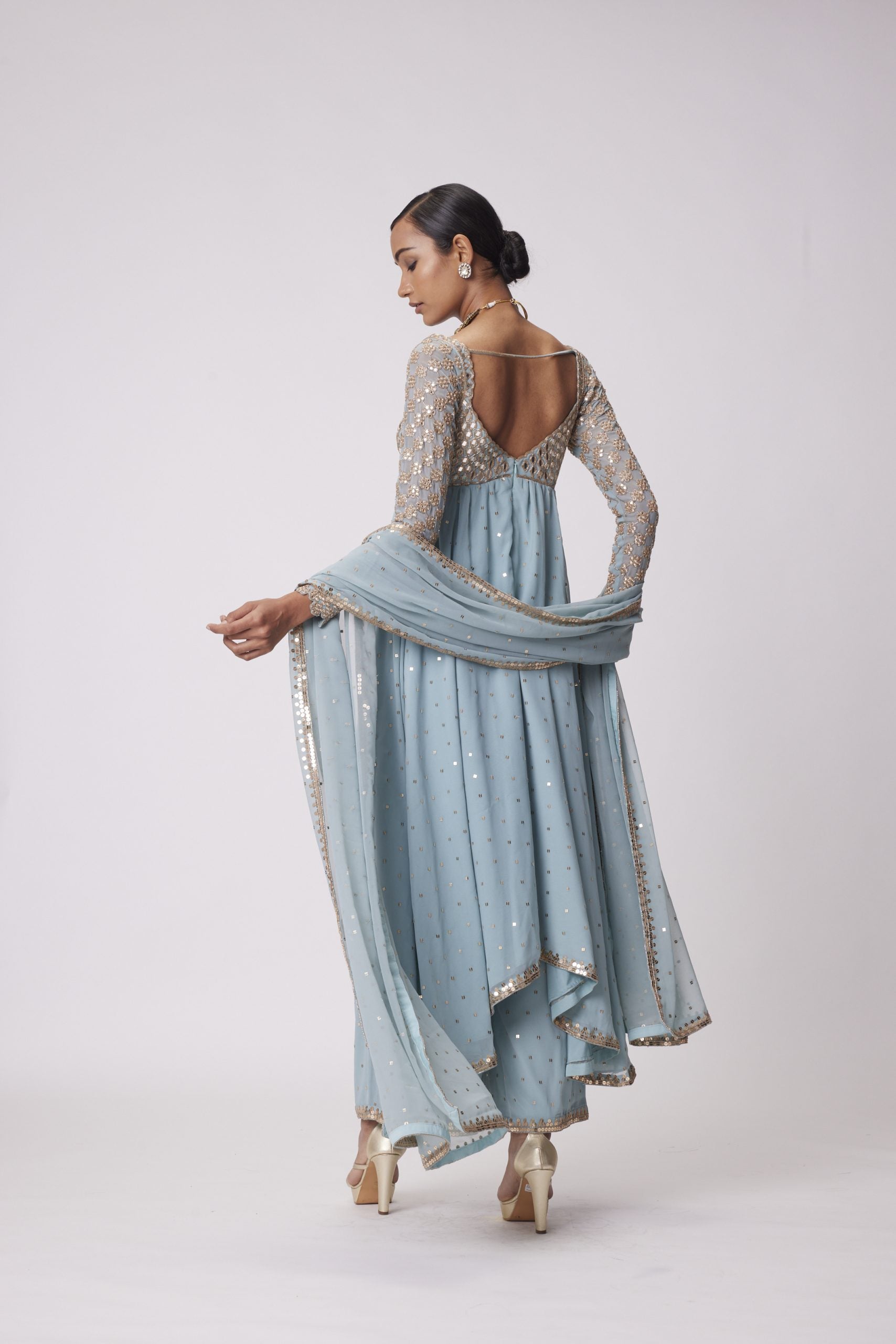 Image of POWDER BLUE HIGH LOW KURTA SET