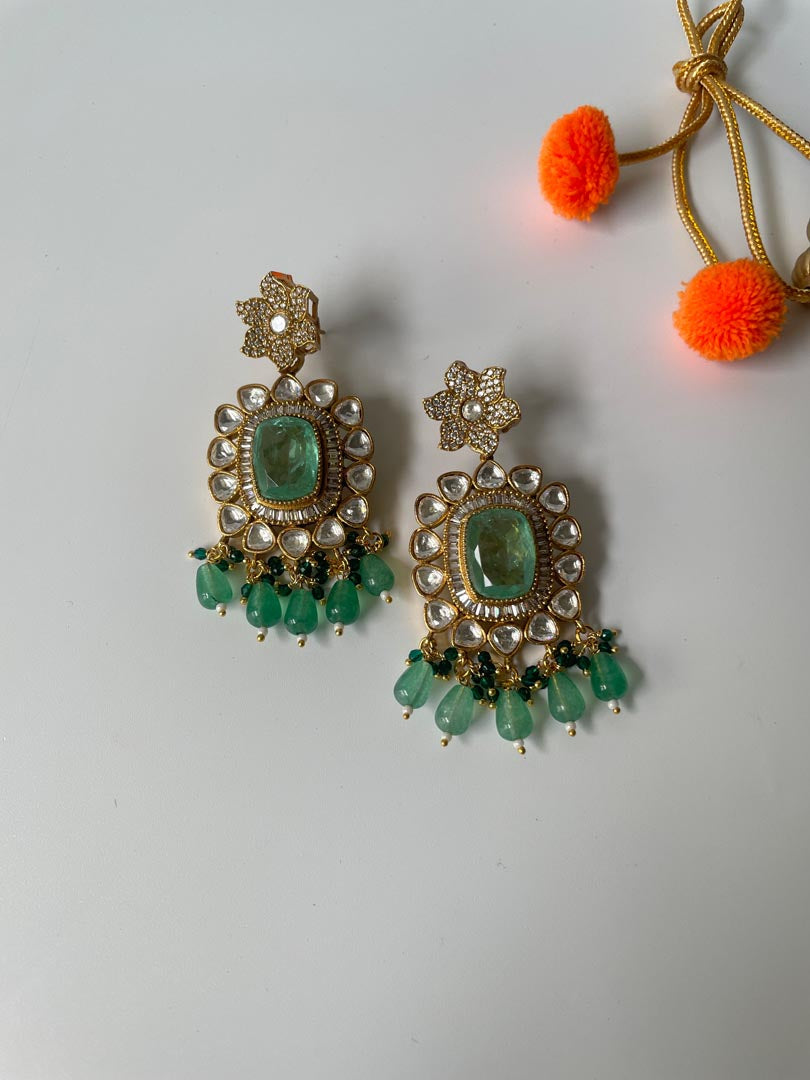 Gold Finish Jade Green Stone Utsav Kundan Choker Set with Pearl String